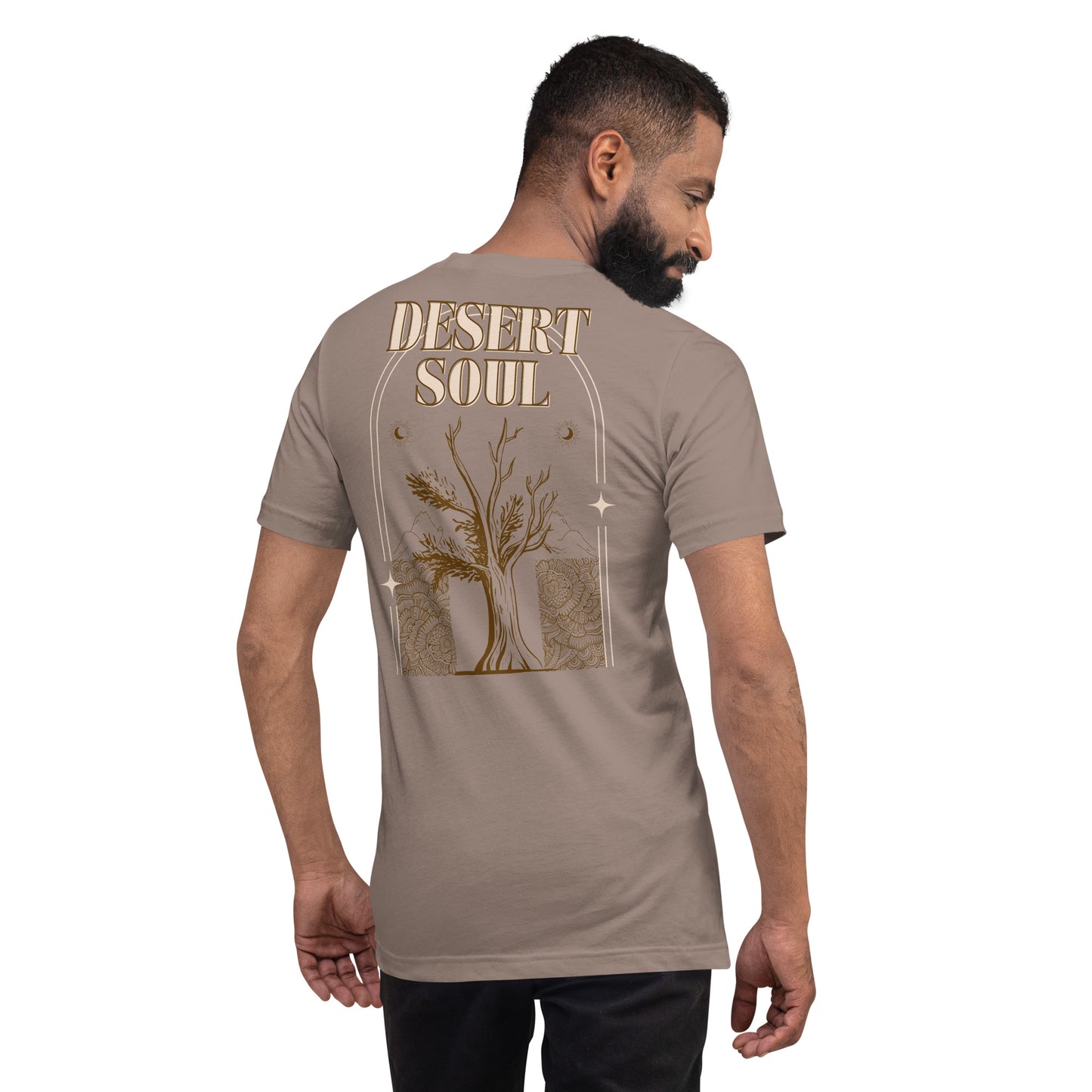 DESERT SOUL Unisex T-Shirt in Pebble - Back Graphic